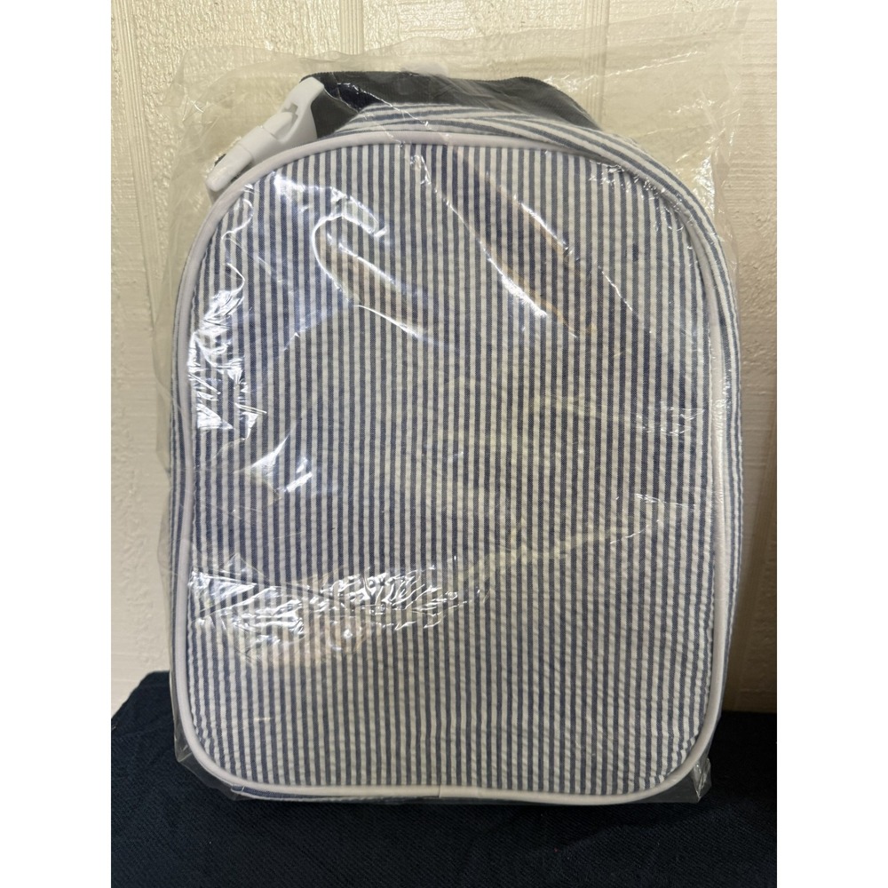 Seersucker Insulated Lunch Bags Pink and Blue Striped Kids Totes - Picture 5 of 6